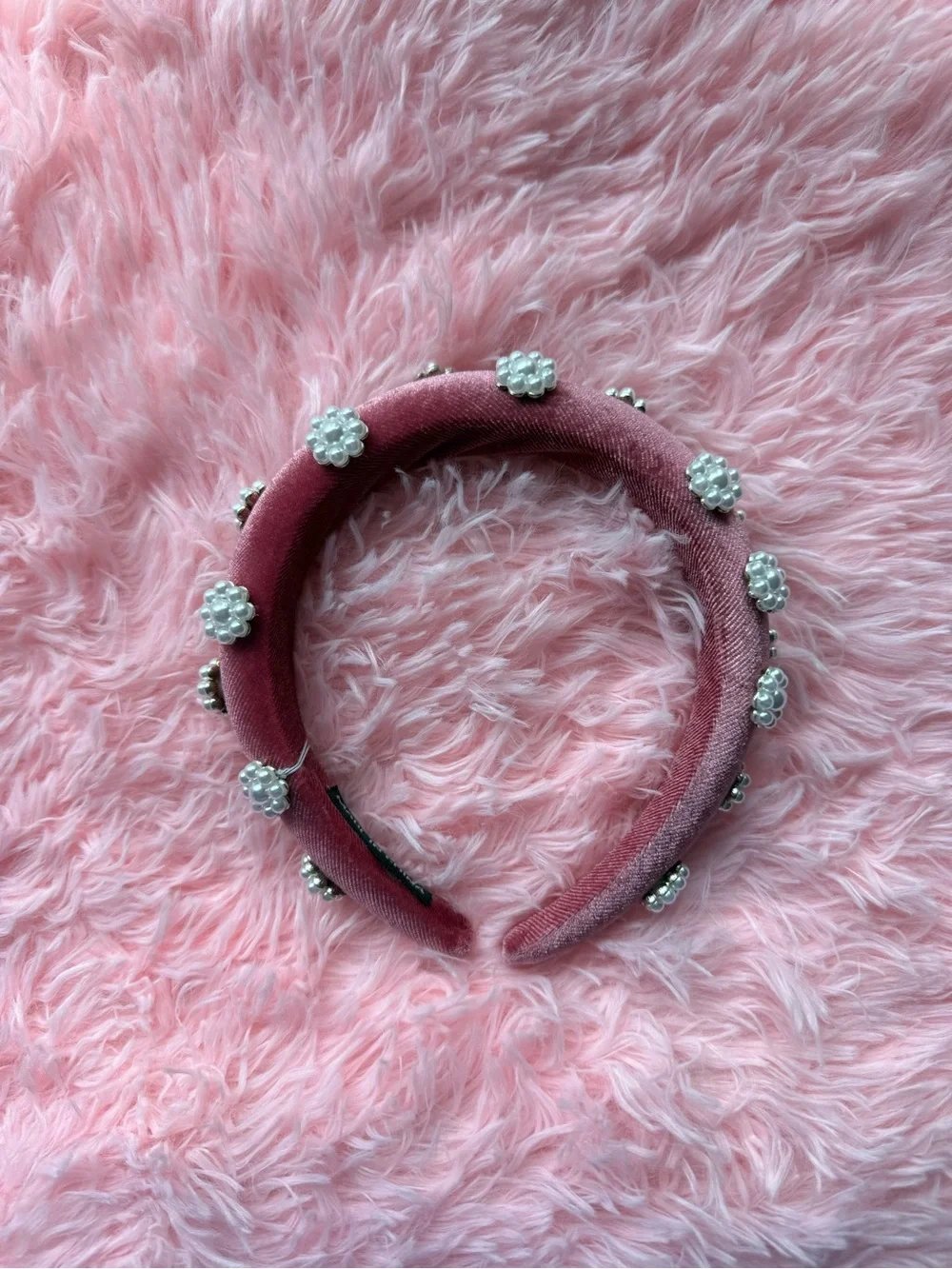 Francesca's Velvet Pearl-Embellished Headband in Burgundy